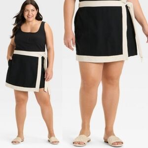 NWT Ava & Viv Mini Wrap Skort In Blk/Ivory Combo Size 3X